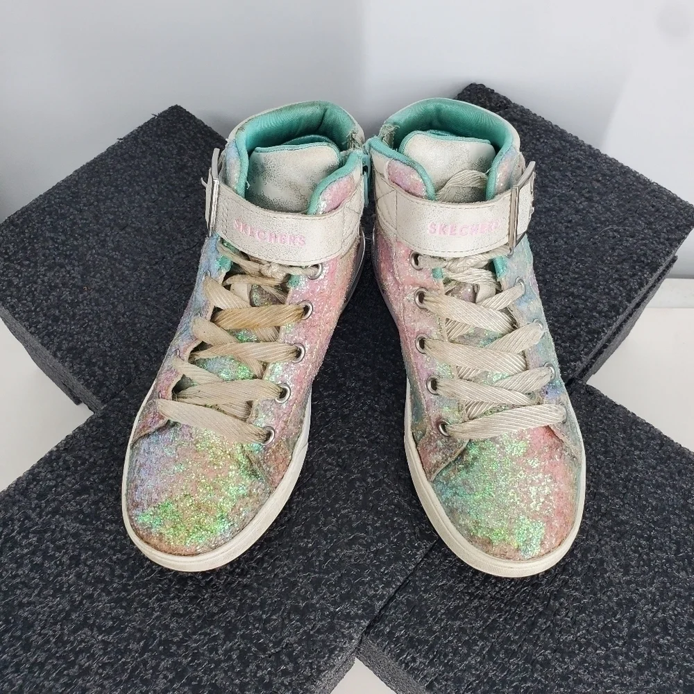 Skechers Girls Multi Colored Sparkle High Top Sneakers Size 3 Youth Shoes